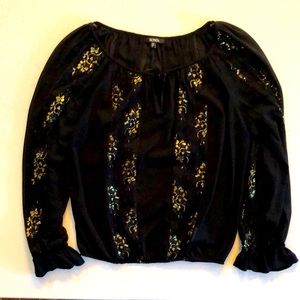 Black sheer blouse with metallic gold accents